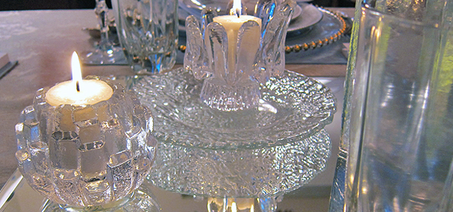 Designer Ice-Inspired Crystal Candleholders Holiday & Hearth Holiday and Hearth Lisa Novelline Lisa Anne Novelline author writer The Dance of Spring craft blog creative blog creativity decorator blog festival celebration seasons nature blog Winter Christmas Yule yuletide Winter Solstice December gorgeous icy crystal winter tablescape decor Imbolc Imbolg Candlemas pottery barn fostoria swan Kosta Boda Blenko