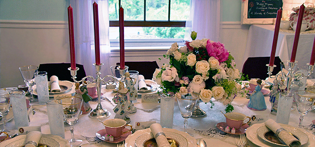 May Table Centerpiece Holiday & Hearth Holiday and Hearth Lisa Novelline Lisa Anne Novelline author writer The Dance of Spring craft blog creative blog creativity vintage roses blog festival celebration seasons nature blog spring equinox easter ostara oestre beltane may day tablescape table decor Victorian sterling silver silverplate silver plate elegant chic shabby cottage french romantic alencon lace napkin holders raised pedestal floral centerpiece dancing figures lefton candleabra crochet cameo hurdy gurdies toffees lace tumblers sugar cubes heart tea cups Victorian Trading beeswax tapers lovebird placecard holders