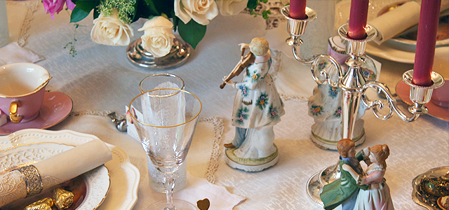 May Table Figurines Holiday & Hearth Holiday and Hearth Lisa Novelline Lisa Anne Novelline author writer The Dance of Spring craft blog creative blog creativity vintage roses blog festival celebration seasons nature blog spring equinox easter ostara oestre beltane may day tablescape table decor Victorian sterling silver silverplate silver plate elegant chic shabby cottage french romantic alencon lace napkin holders raised pedestal floral centerpiece dancing figures lefton candleabra crochet cameo hurdy gurdies toffees lace tumblers sugar cubes heart tea cups Victorian Trading beeswax tapers lovebird placecard holders