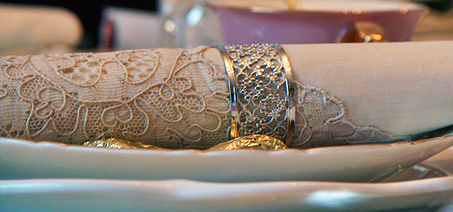 May Table Napkin Treatments Holiday & Hearth Holiday and Hearth Lisa Novelline Lisa Anne Novelline author writer The Dance of Spring craft blog creative blog creativity vintage roses blog festival celebration seasons nature blog spring equinox easter ostara oestre beltane may day tablescape table decor Victorian sterling silver silverplate silver plate elegant chic shabby cottage french romantic alencon lace napkin holders raised pedestal floral centerpiece dancing figures lefton candleabra crochet cameo hurdy gurdies toffees lace tumblers sugar cubes heart tea cups Victorian Trading beeswax tapers lovebird placecard holders