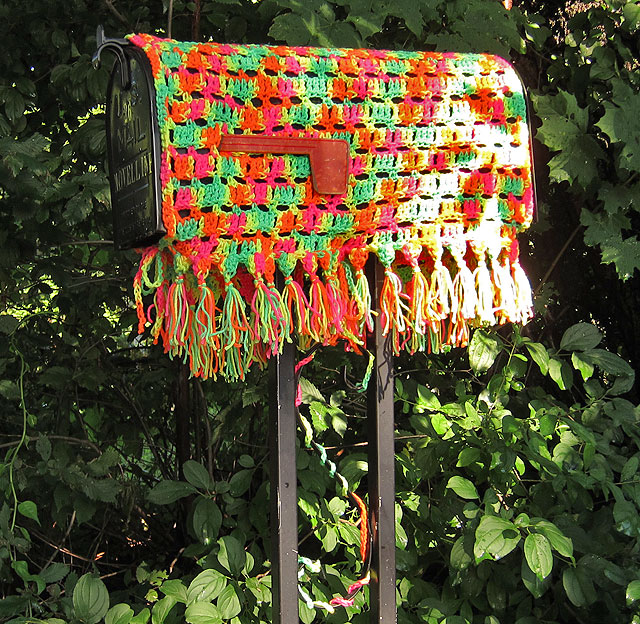Summer Mailbox Cozy Fringe Crochet DIY template Holiday & Hearth Holiday and Hearth Lisa Novelline Lisa Anne Novelline author writer The Dance of Spring craft blog creative blog creativity blog festival celebration seasons nature blog Summer Mailbox Cozy Yarn Bomb Summer Solstice Piccadilly and The Fairy Polka