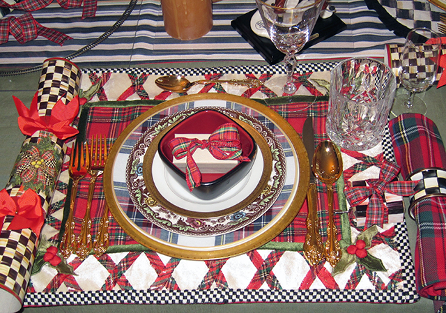 Let's Play! Whimsical Yuletide tablescape featuring MacKenzie Childs Place Setting